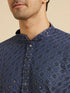 Manyavar Oxford Blue Chikankari Kurta Set with Sequin Work