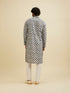 Manyavar Ash Grey Chikankari Printed Kurta Set with Striped Collar