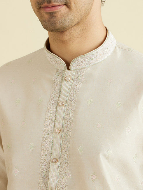 Manyavar Beige Festivity Kurta Pajama