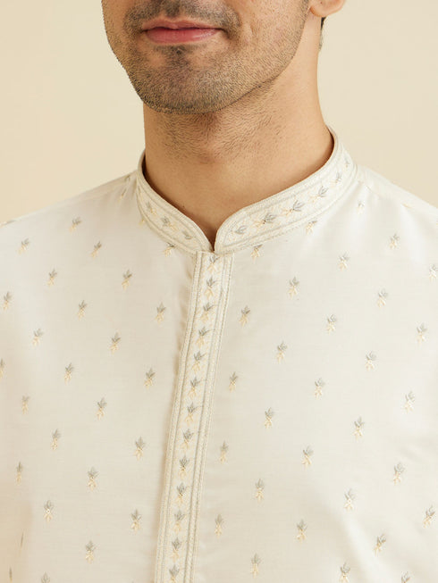Manyavar Cream White Sequinned Kurta Set