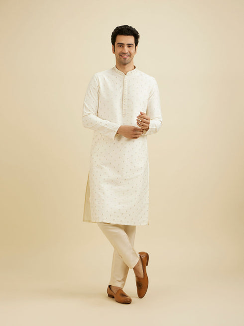 Manyavar Cream White Sequinned Kurta Set
