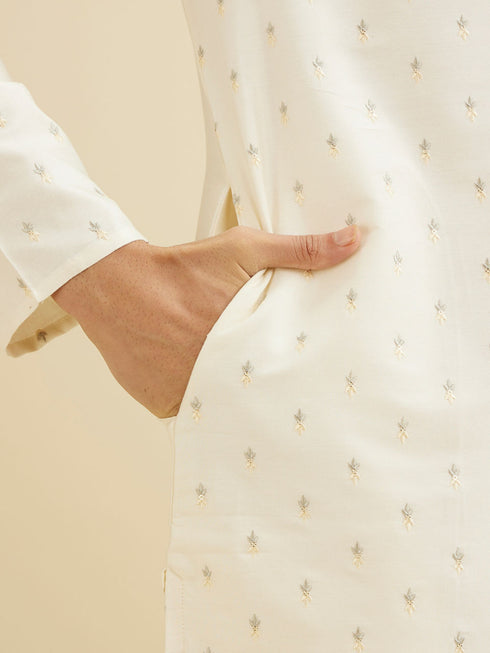 Manyavar Cream White Sequinned Kurta Set