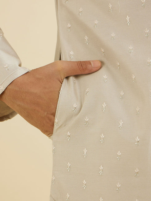 Manyavar Smoke Grey Sequinned Kurta Set