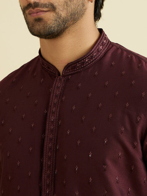 Manyavar Regal Wine Kurta Pajama Ensemble