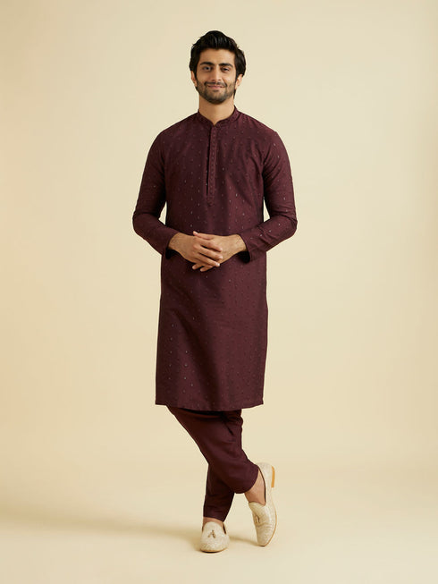 Manyavar Regal Wine Kurta Pajama Ensemble
