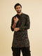 Manyavar Ebony Black Paisley Patterned Kurta Set with Rhinestone Work