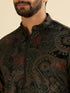 Manyavar Ebony Black Paisley Patterned Kurta Set with Rhinestone Work