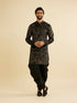 Manyavar Ebony Black Paisley Patterned Kurta Set with Rhinestone Work