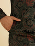 Manyavar Ebony Black Paisley Patterned Kurta Set with Rhinestone Work