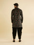 Manyavar Ebony Black Paisley Patterned Kurta Set with Rhinestone Work
