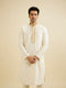 Manyavar Cream White Buta Patterned Kurta Set with Embroidered Neckline