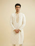 Manyavar Cream White Buta Patterned Kurta Set with Embroidered Neckline