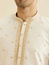 Manyavar Cream White Buta Patterned Kurta Set with Embroidered Neckline