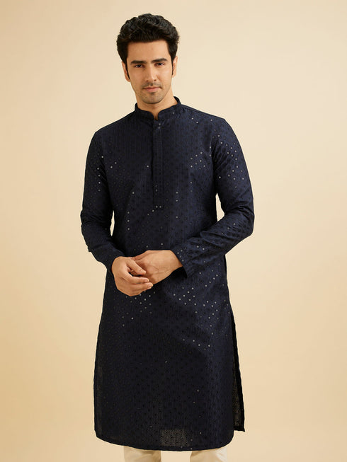 Manyavar Dark Blue Festive Charm Kurta Pajama