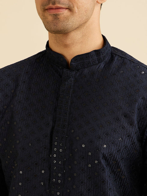 Manyavar Dark Blue Festive Charm Kurta Pajama