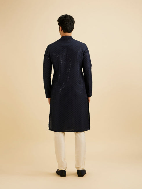 Manyavar Dark Blue Festive Charm Kurta Pajama