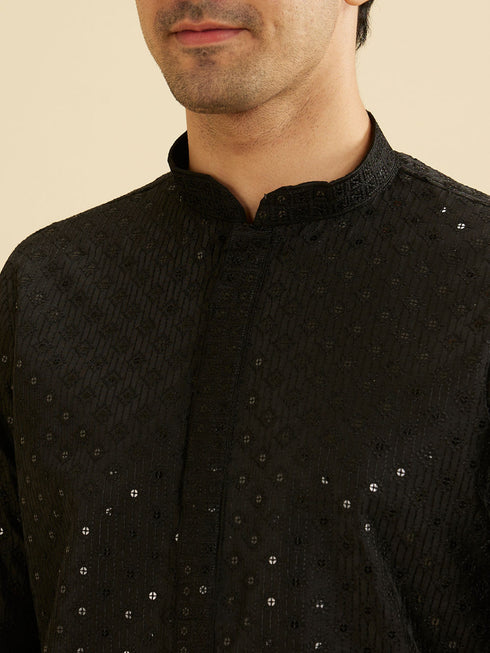 Manyavar Ebony Black Jaal Sequinned Kurta Set