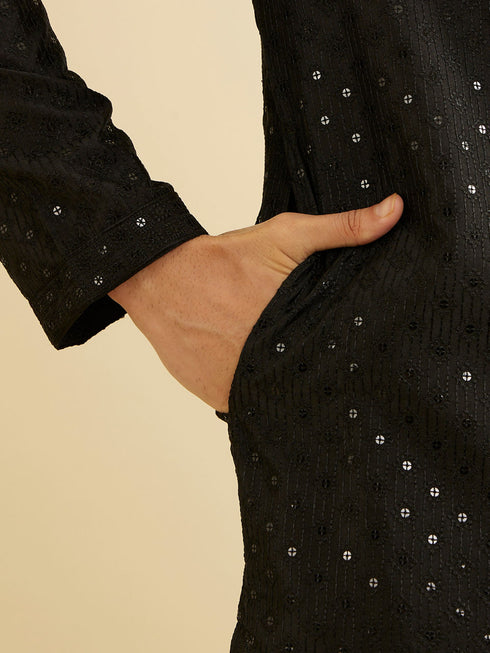 Manyavar Ebony Black Jaal Sequinned Kurta Set