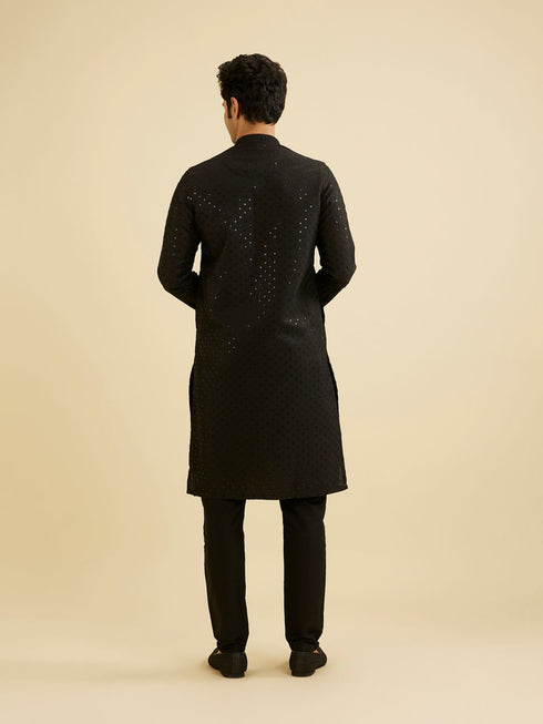 Manyavar Ebony Black Jaal Sequinned Kurta Set