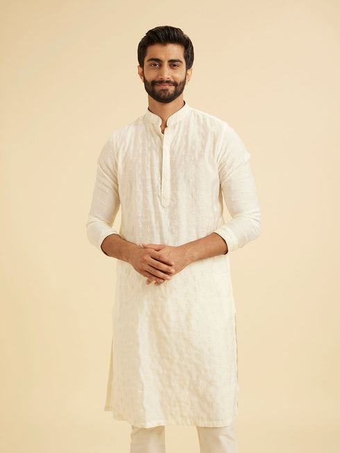 Manyavar Cream Mystic Kurta Pajama