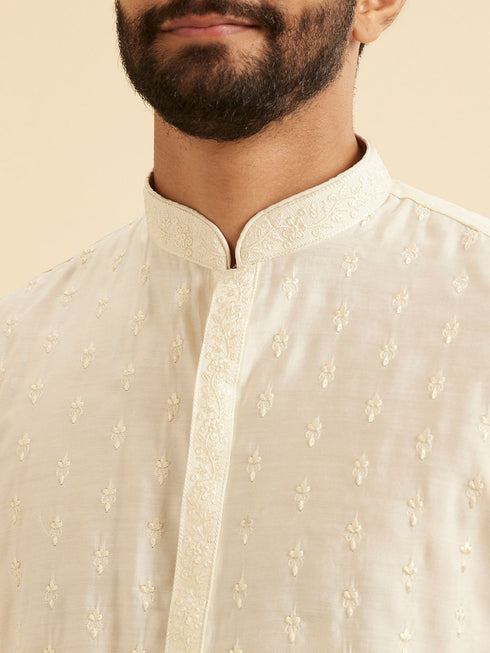 Manyavar Cream Mystic Kurta Pajama