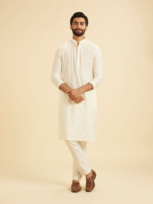 Manyavar Cream Mystic Kurta Pajama