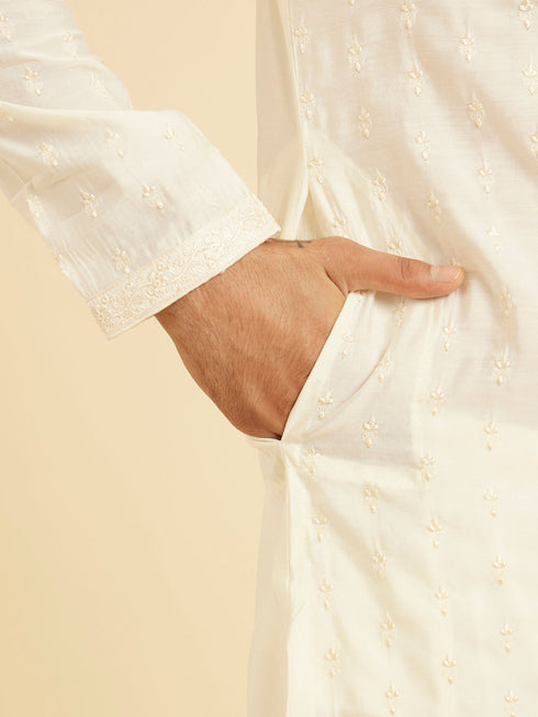 Manyavar Cream Mystic Kurta Pajama