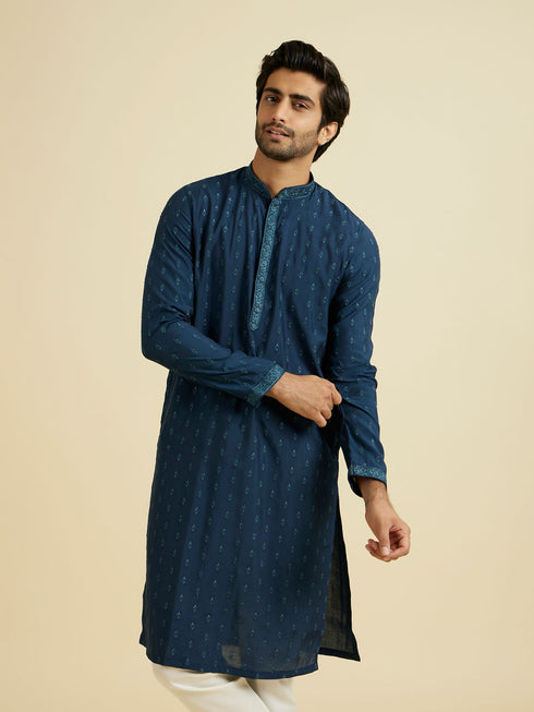 Manyavar Dark Blue Royal Elegance Kurta Pajama