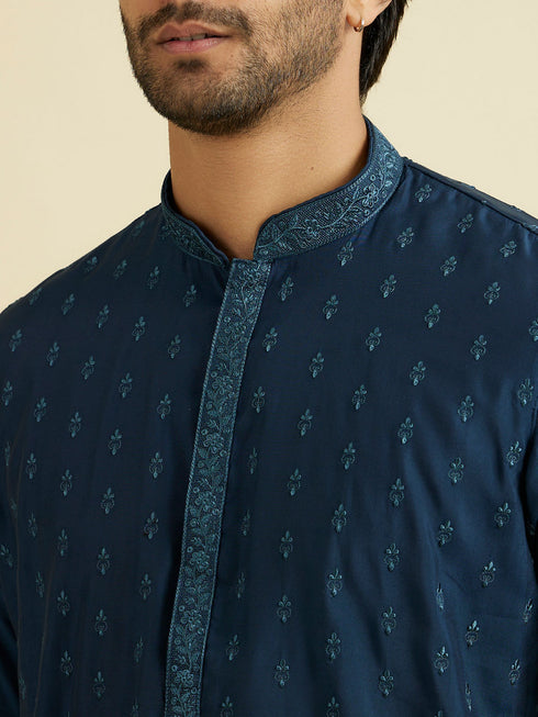 Manyavar Dark Blue Royal Elegance Kurta Pajama