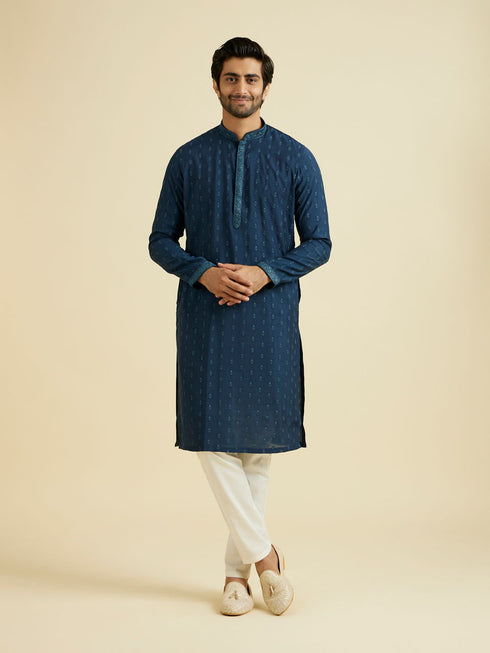 Manyavar Dark Blue Royal Elegance Kurta Pajama