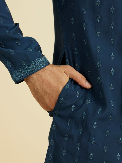 Manyavar Dark Blue Royal Elegance Kurta Pajama