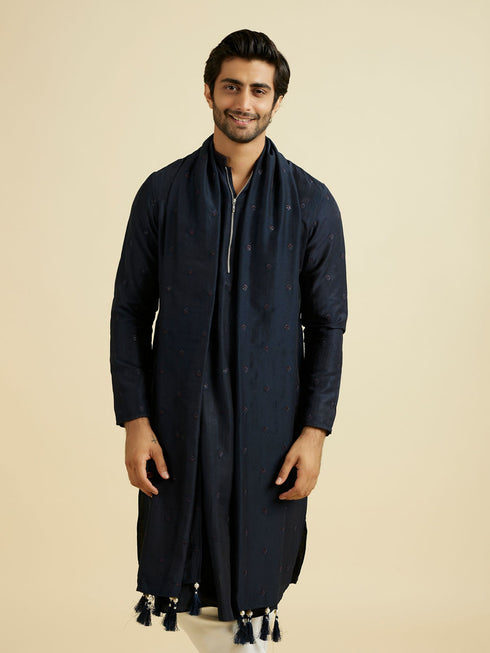Manyavar Dark Blue Elegance Kurta Set with Dupatta