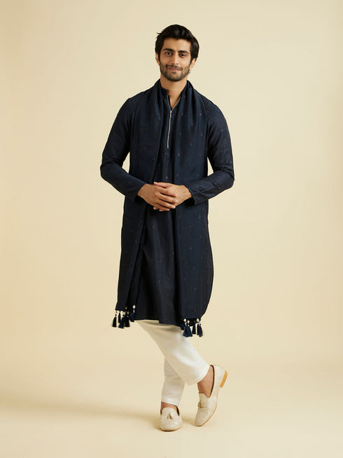 Manyavar Dark Blue Elegance Kurta Set with Dupatta
