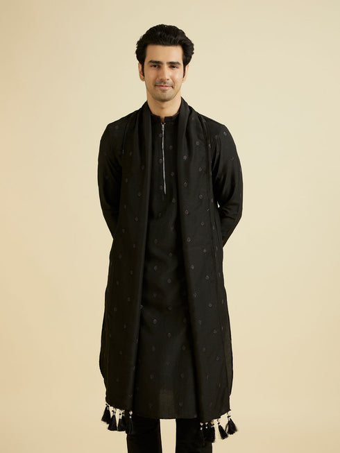 Manyavar Black Elegance Kurta Pajama with Dupatta