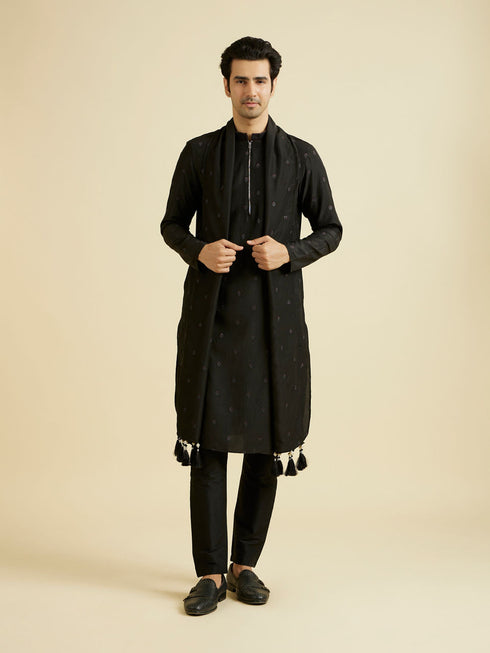 Manyavar Black Elegance Kurta Pajama with Dupatta