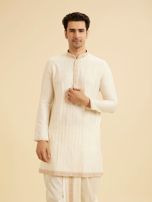 Manyavar Exquisite Cream Kurta Dhoti Ensemble