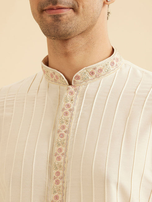 Manyavar Exquisite Cream Kurta Dhoti Ensemble