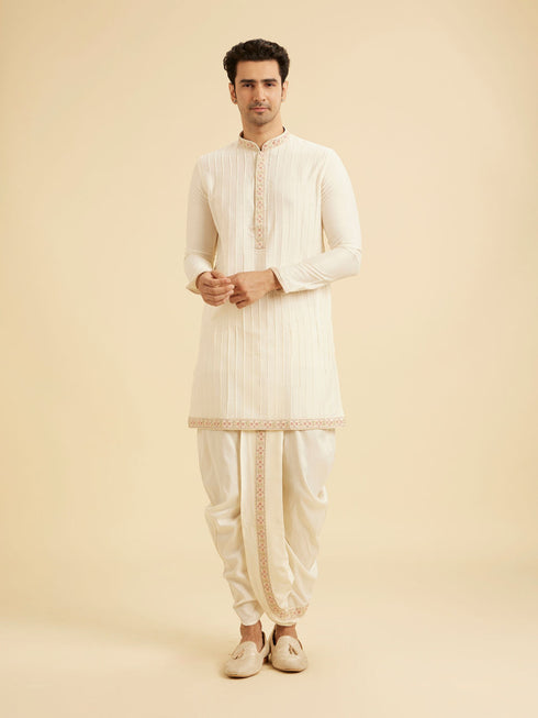 Manyavar Exquisite Cream Kurta Dhoti Ensemble
