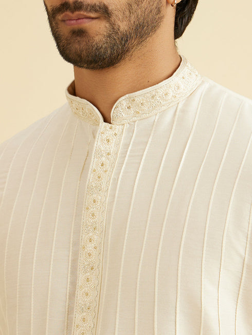 Manyavar Warm White Festive Elegance Kurta Dhoti