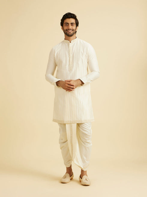Manyavar Warm White Festive Elegance Kurta Dhoti