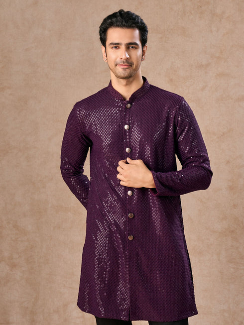 Manyavar Wine Viscose Kurta Pajama