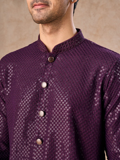 Manyavar Wine Viscose Kurta Pajama