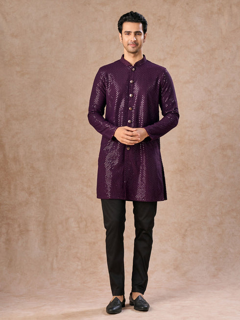 Manyavar Wine Viscose Kurta Pajama