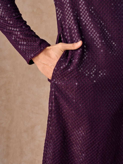 Manyavar Wine Viscose Kurta Pajama