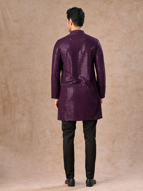 Manyavar Wine Viscose Kurta Pajama