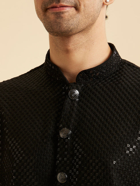 Manyavar Black Elegance Kurta Pajama