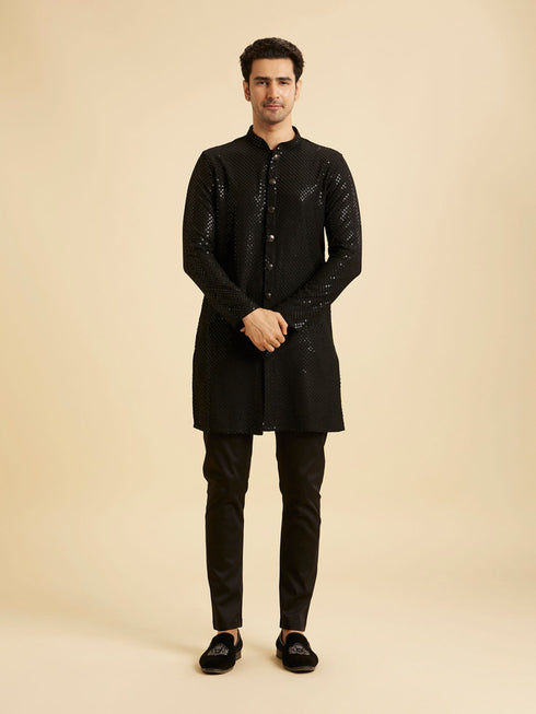 Manyavar Black Elegance Kurta Pajama