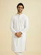 Manyavar Elegant White Cotton Kurta Pajama