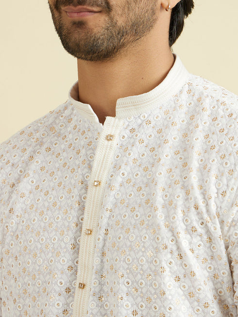 Manyavar Elegant White Cotton Kurta Pajama