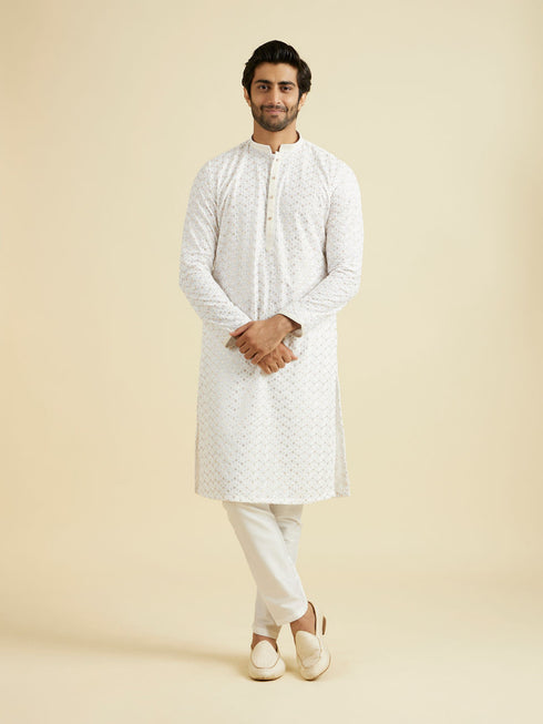 Manyavar Elegant White Cotton Kurta Pajama